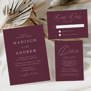 Modern Elegance Wine and Gold Wedding Folie Uitnodiging Briefkaart