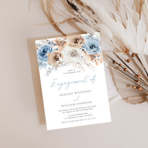 Boho Blue: Elegant Waterverf Floral Wedding Kaart