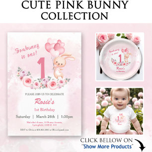 Schattige Bunny Pink 1st Verjaardags Meisje Floral Kaart