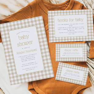 Beige Gingham Check Baby shower Kaart