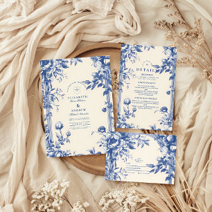 Victoriaans Franse Blauwe Bloemen Huwelijk Bedankkaart