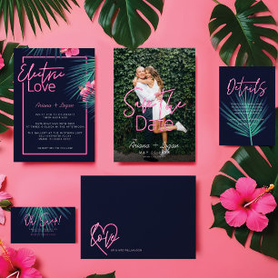 Electric Love Neon Pink Tropical Retro Wedding Servet
