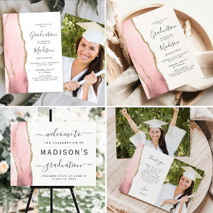 Foto Blush Agate Goud Script Afstuderen Bedankkaart