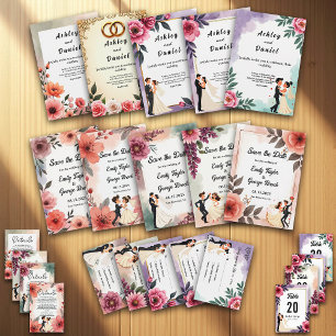 Elegante romantische bruid en bruidegom bloemenbru kaart