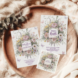 Boho Wildflower Butterflies Baby shower Kaart