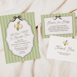 Retro groene streep boeken voor baby baby shower bedankkaart