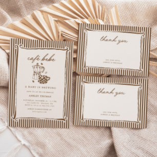 Vintage bruine streep baby shower bedankkaart