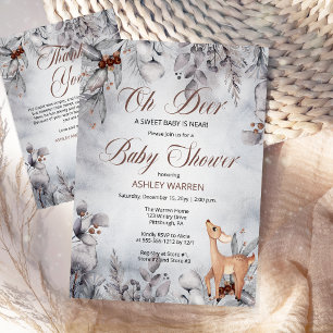 Oh Deer Rustic Winter Floral Baby shower Kaart