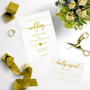 Elegante gouden en witte kalligrafie bruiloft kaart