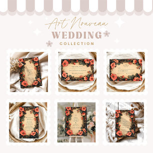 Whimsical Floral Wedding Art Nouveau Bedankkaart