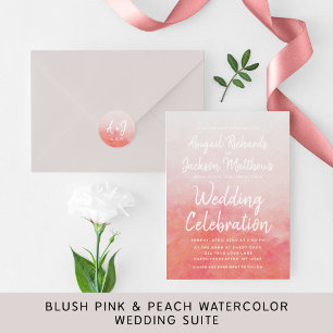 Blush Pink & Peach Waterverf bruiloft uitnodiging