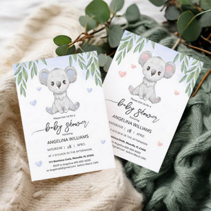 Baby shower uitnodiging met een leuke koala.