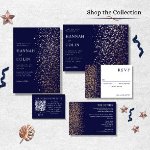 Romantic Navy Roos Gold Stardust Folie Uitnodiging