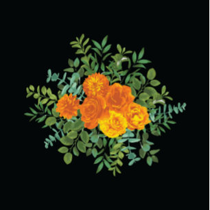 Sinaasappel Zwart Pioen Roos Bloemen Bruiloft Kaart