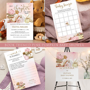 Boek Thema Herfst Roze Pompoen Baby shower Kaart