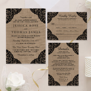 The Black Lace On Rustic Burlap Wedding Collection Kaart