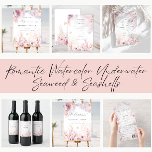 Chic Seashells Coral Underwater QR Code Weddenscha Kaart