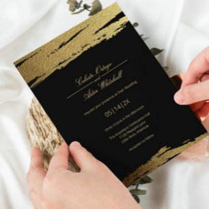 Modern Elegant Black & Faux Gold Foil Paint Stroke Kaart