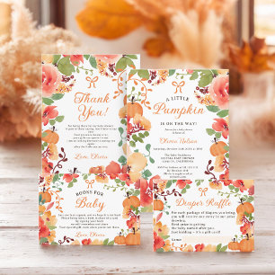 Herfst Boho pompoen bloemenboeken voor baby shower Informatiekaartje