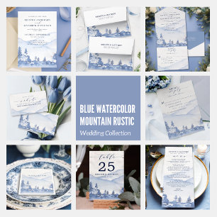 Waterverf rustieke blauwe berg bruiloft menu