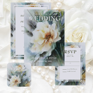 Wedden, Waterverf Rozen, Sage Green, Elegant Bedankkaart