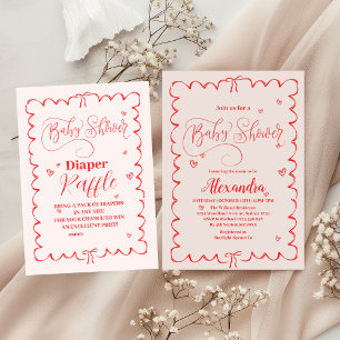 Minimalistische Pink Bow Doodle Baby Diapper Raffl Informatiekaartje
