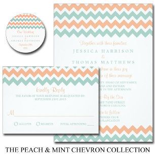 De moderne Chevron Wedding Collectie Peach & Mint Kaart