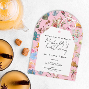 Let's par Tea Blue Garden Bloemen Verjaardagsfeest Ronde Sticker