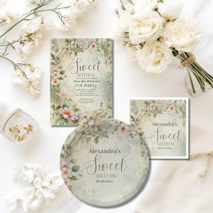 Romantische Pastel Wildflowers Sweet 16 Kaart