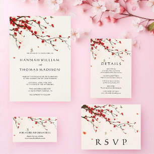 Cherry Blossom Waterverf Wedding Invitation Kaart