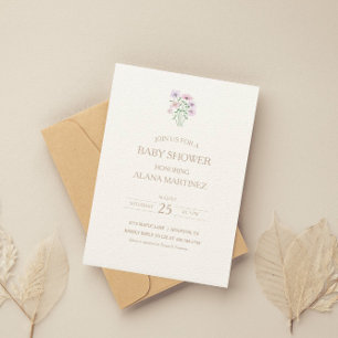 Lila Paars Floral Baby shower Kaart