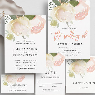 Blush Pink Ivory Peony Wedding Invitation Kaart