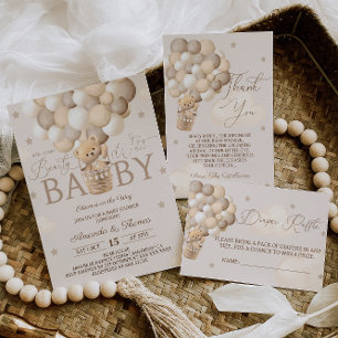 Bruine Beren ballonnen Barly Wachten Baby shower Bedankkaart