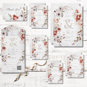 Romantic White Pink Floral Wedding Invitation Kaart