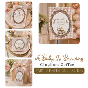 Een baby is aan het brouwen Gingham Coffee Baby Sh Kaart