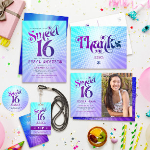 Sweet 16 Groovy Paarse Blauwe Gradient Boho Retro Servet