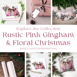 Rustieke Pink Gingham Floral Kerstvakantie Kerstboom Rok
