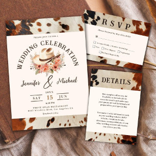 Western Bruiloft Koeienhuid Alles in een All In One Uitnodiging