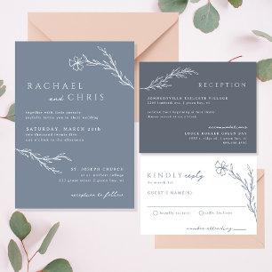 Moderne Boho Floral Outline in Dusty Blue Bedankkaart