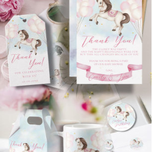 Baby shower Sprookje Pony Sterren Roze Ballonnen Bedankkaart