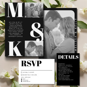 Modern minimalist Black Bold Typography Wedding Informatiekaartje