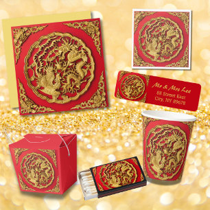 Gold Red Dragon Phoenix Chinese Weddenschap Favor Cadeaupapier