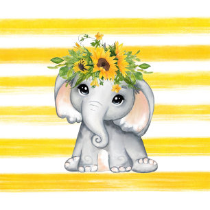 Chic Sunflower Elephant Girl Baby shower Kaart