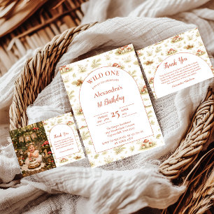 Foto Blush Woodland Wild One Verjaardag Bedankkaart
