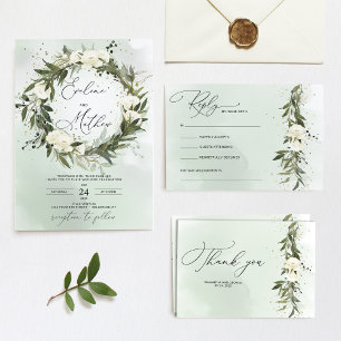 Groen Olijf Foliage Krans Wit Rozen Bruiloft Kaart