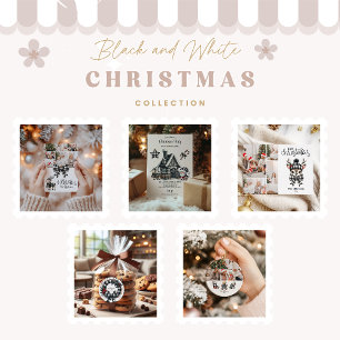 Buffalo Plaid Zwart-Wit Familie Kerstmis Kaart