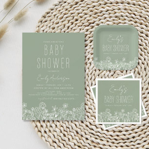Wilde Baby in Bloom Baby shower Sage Green Kaart