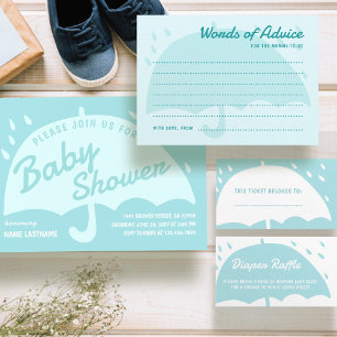 Modern Simple Blue Umbrella Rain Baby shower Kaart