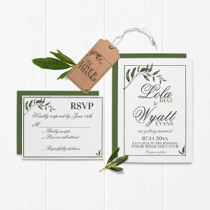 Fern Green Willow Branch Elegant Wedding Kaart
