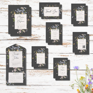 Delicate Boho Wildbloemen Houtskool Bruiloft Save The Date